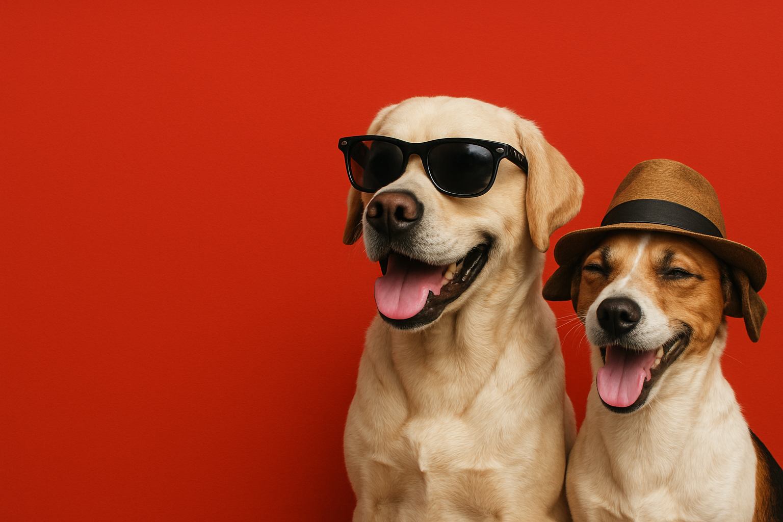 Que esten en el lado derecho solo 2 perros, uno con gafas de sol y otro con gorro